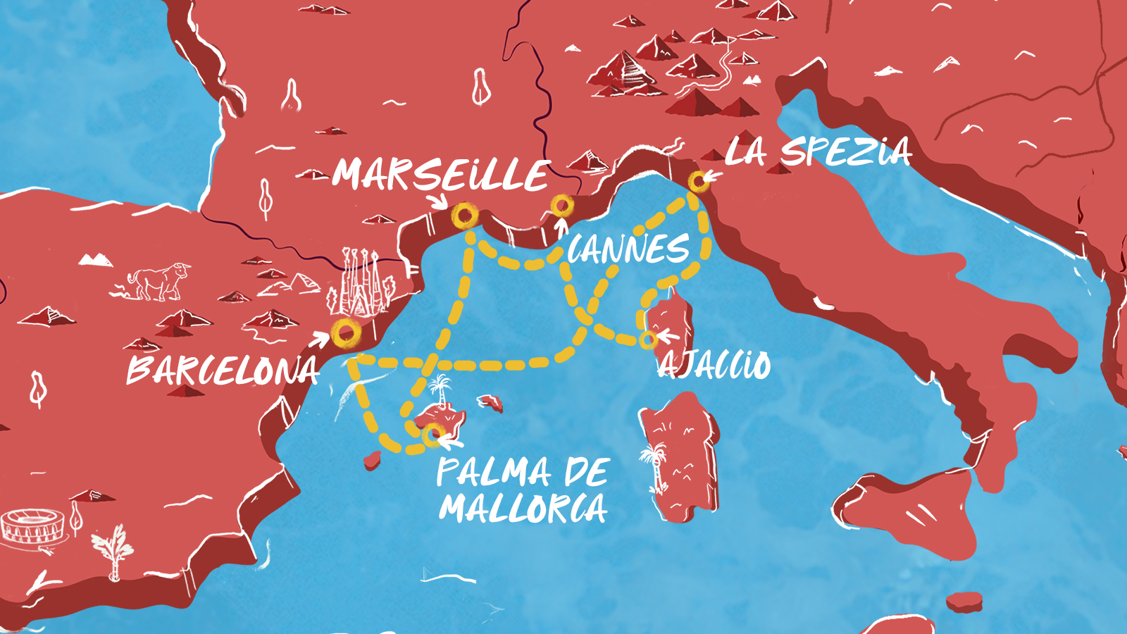 Map of Spanish, French & Italian Classics itinerary