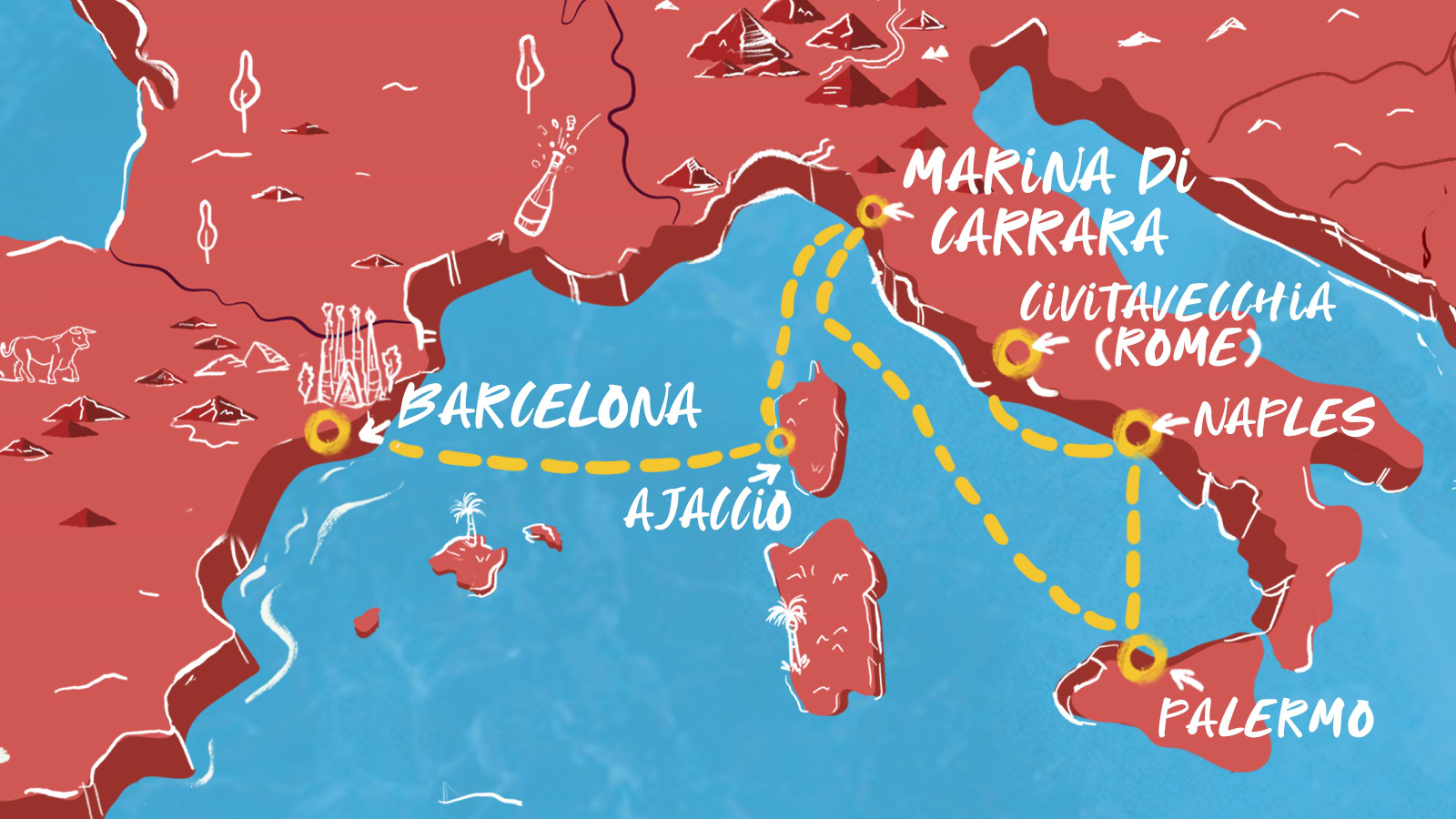 Map of Spanish & Italian Hot Spots Itinerary