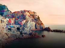 Sunset image of a colorful residential coast in Italy