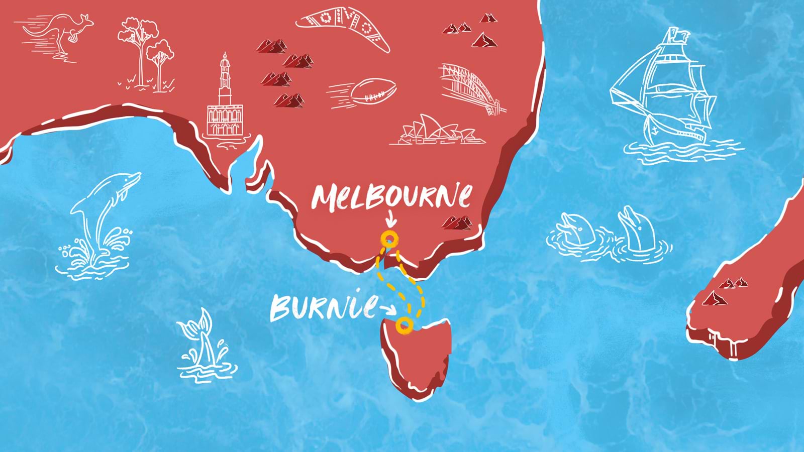 Map of Melbourne to Burnie Itinerary