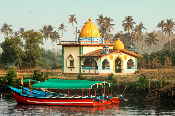 Goa India Temple and Boats