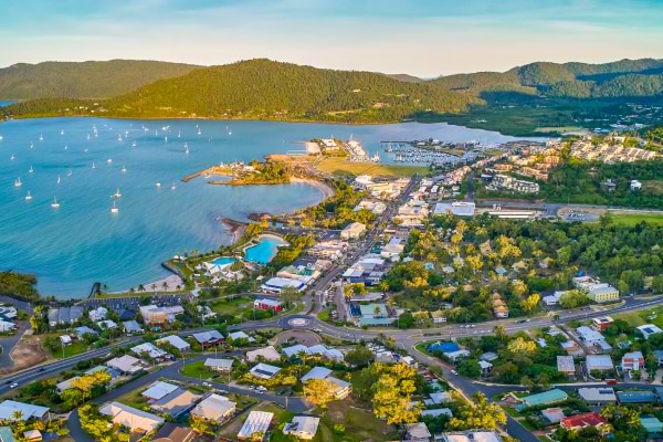 Airlie Beach Aerial view of township