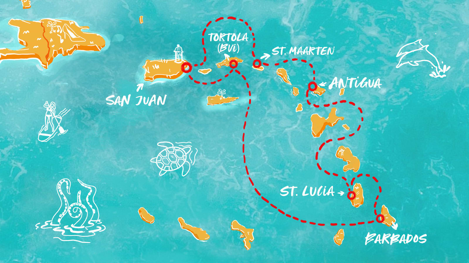 Map of Saint (Isles) & Seas of the Caribbean itinerary