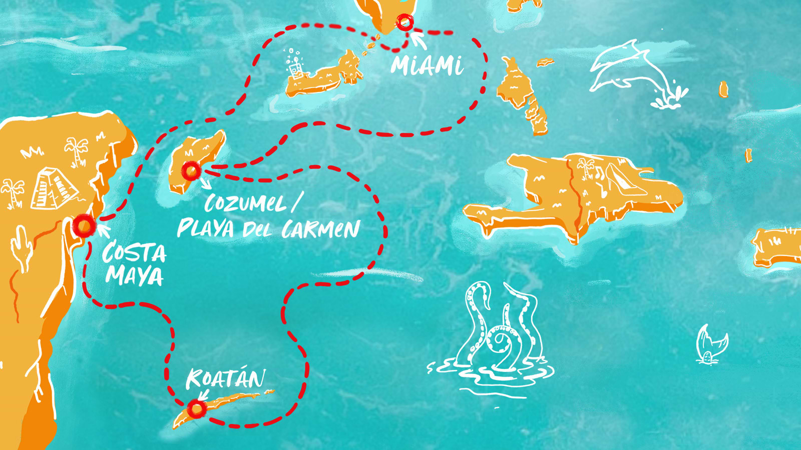 Map of Costa Mayan Caves & Honduran Waves itinerary