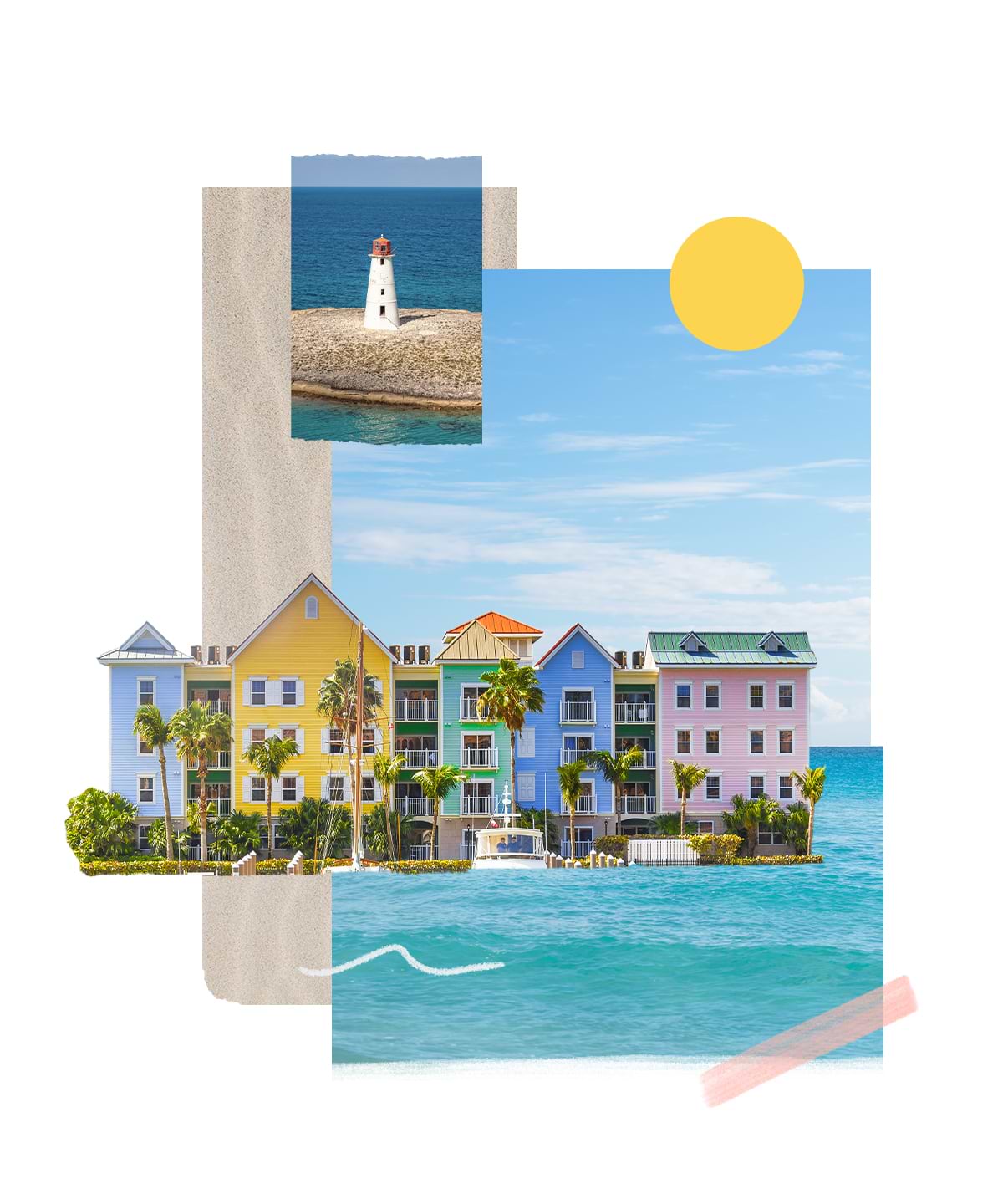 Nassau Port Collage of home tower and ocean
