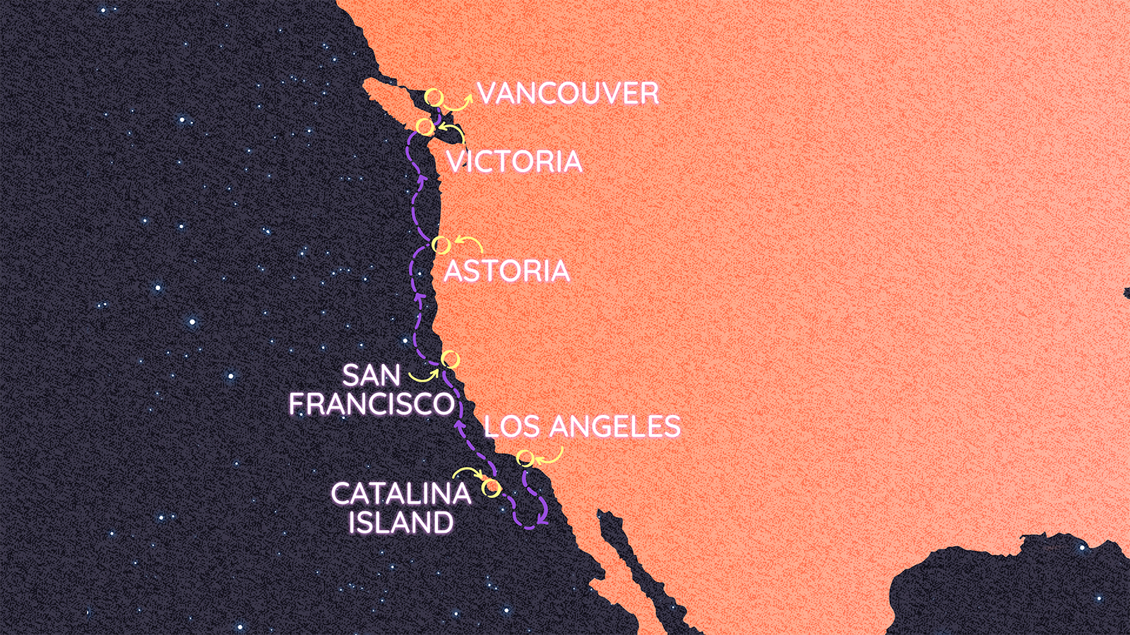 Map of LA Lights & Vancouver Vistas itinerary