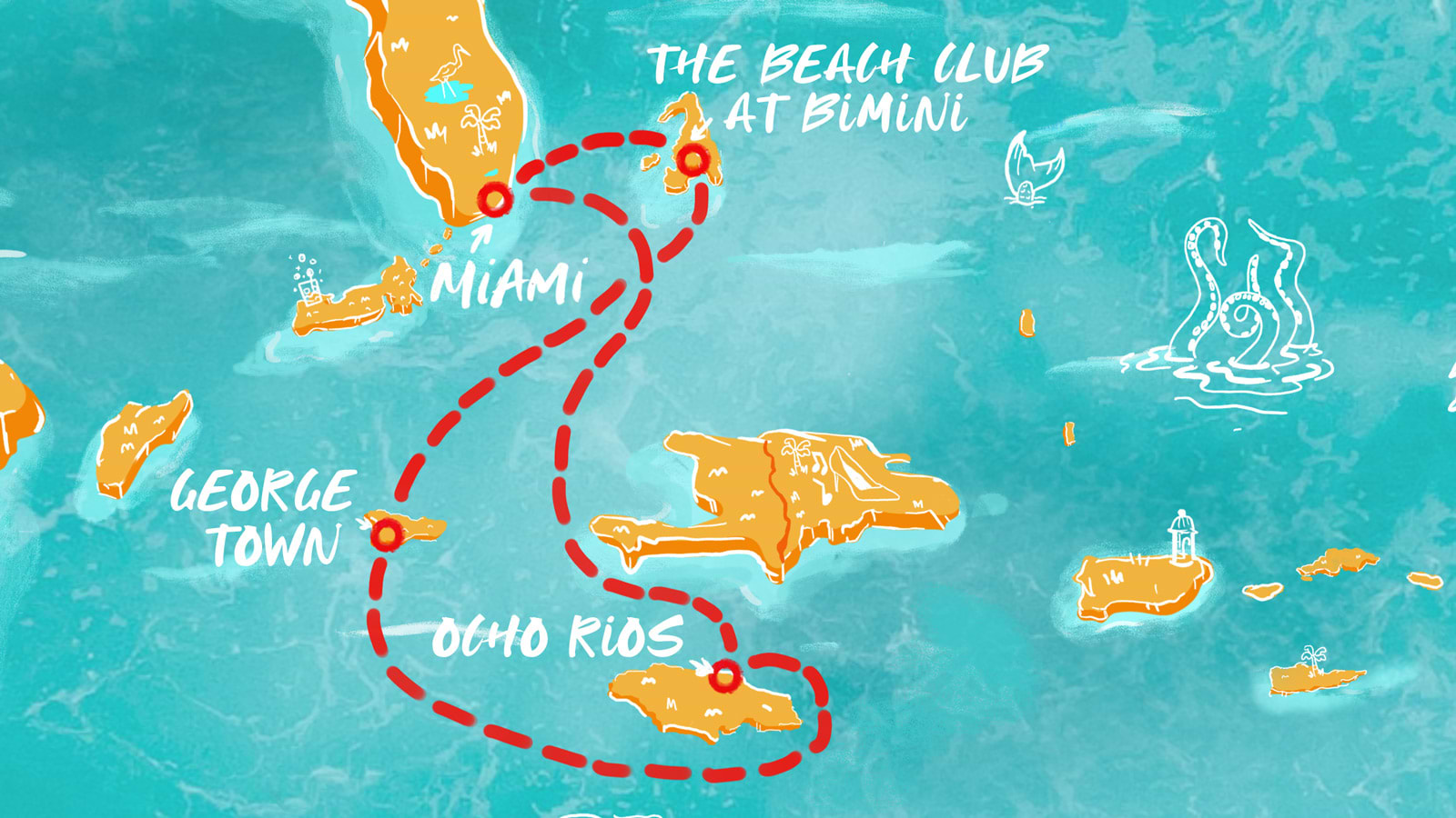 Map of Western Caribbean: From Miami to Bimini itinerary