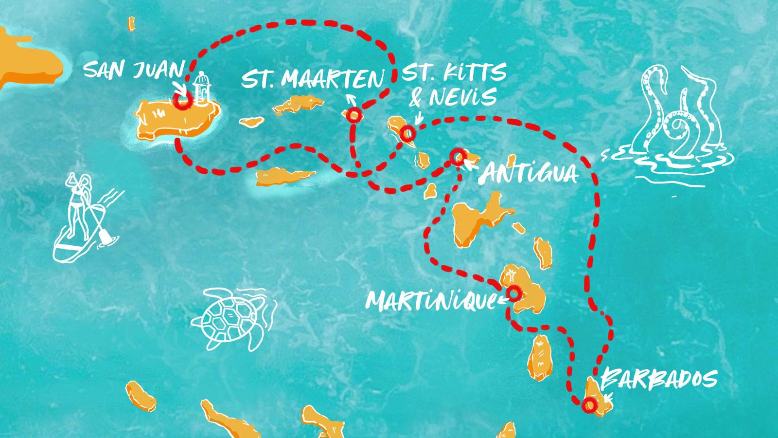 Map of St. Kitts, Barbados, Martinique & More itinerary