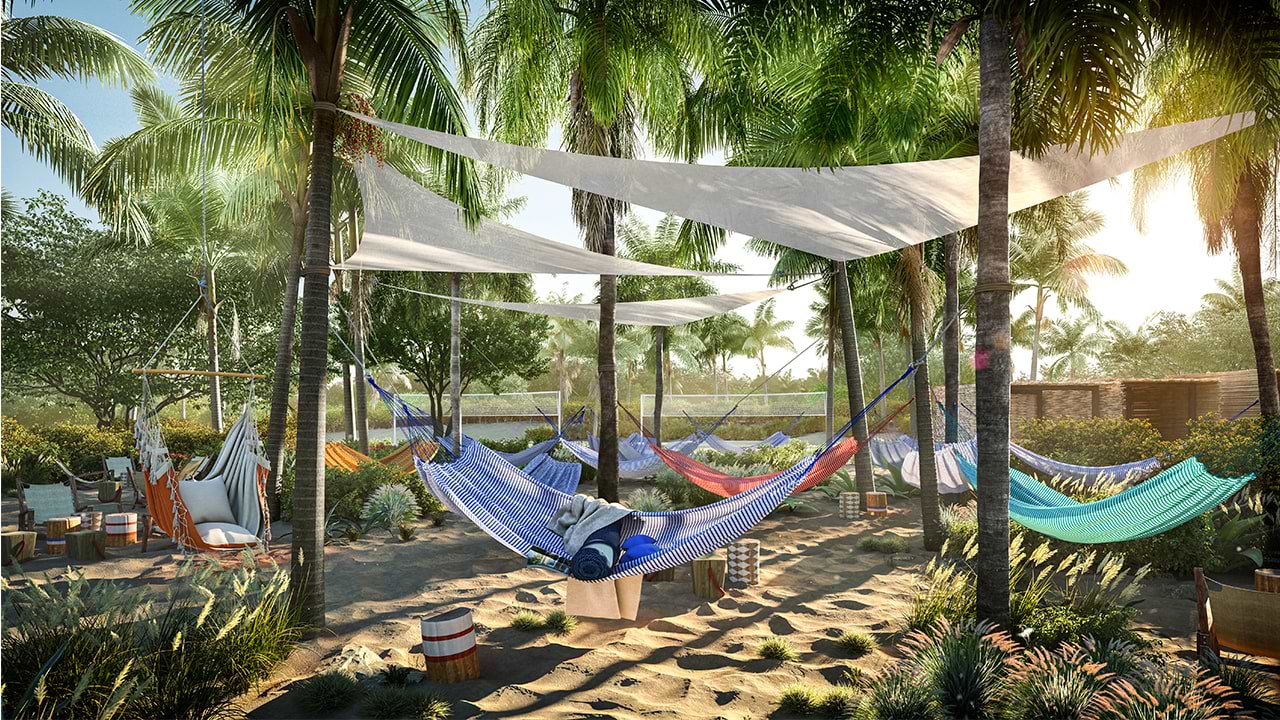 Render of sun and sand hammock zone.