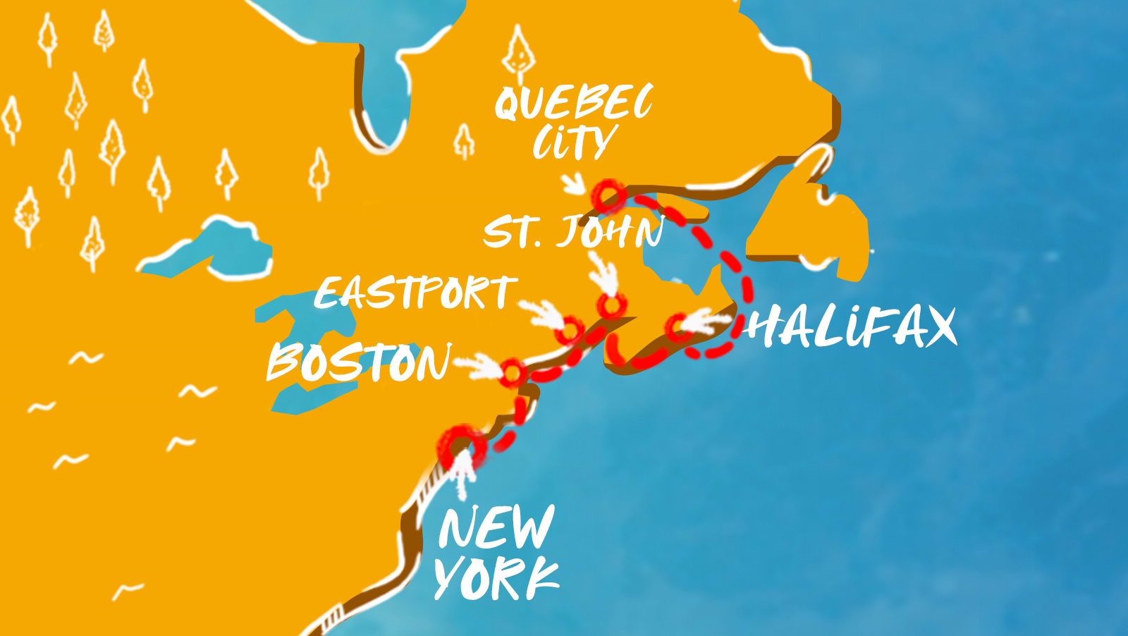 Map of Nautical Northeast: NYC to Quebec itinerary