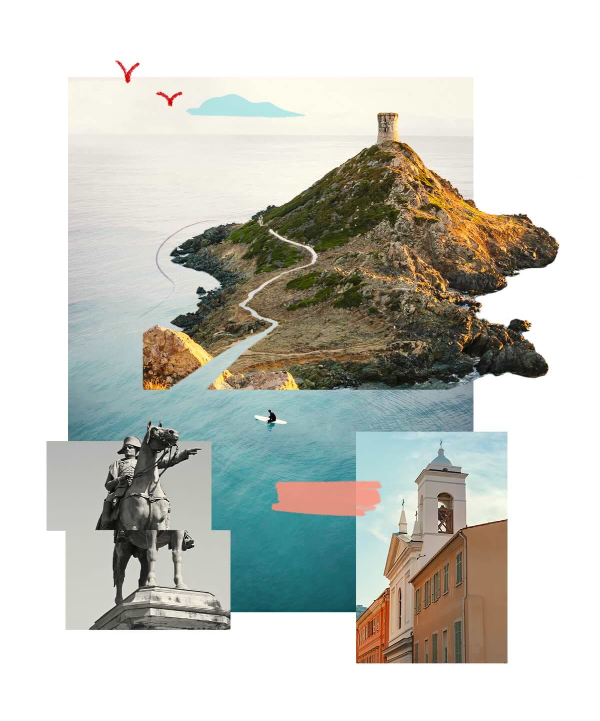 Ajaccio Collage of ocean statue mountain and historical building