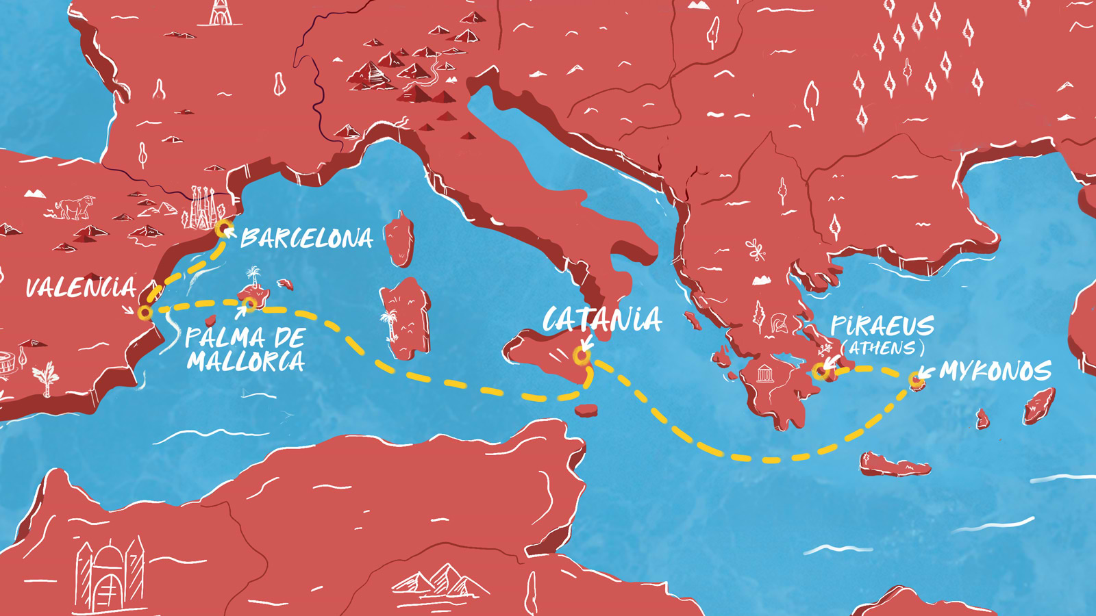 Glorious Greek Isles to Spanish Sunsets itinerary map