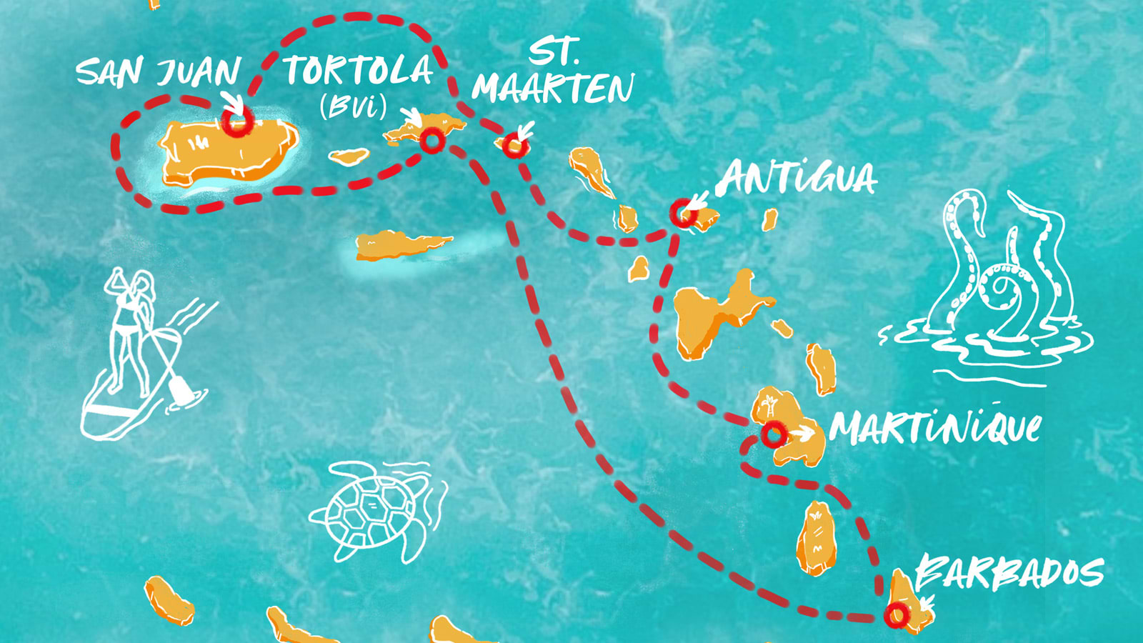 Map of Barbados, Antigua, BVI & More itinerary