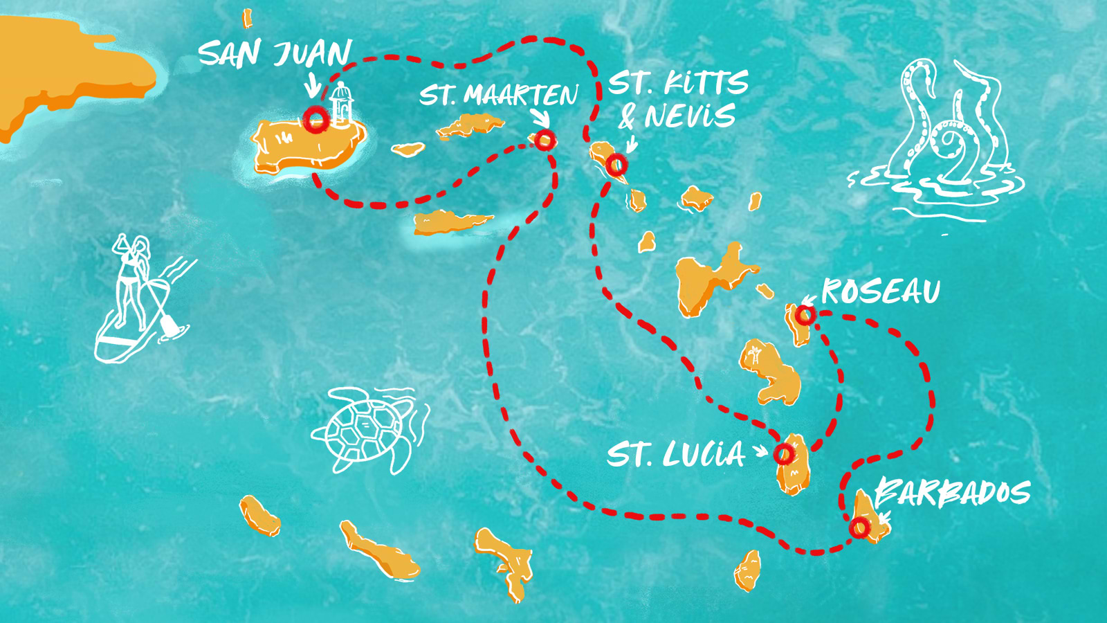 Map of St. Lucia, St. Maarten, Barbados & More itinerary