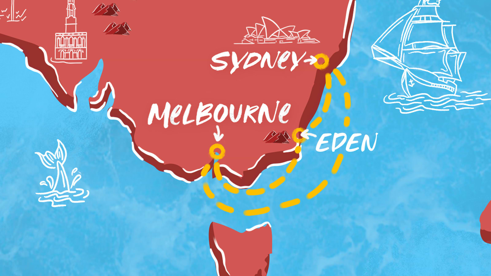 Map of Sea Melbourne, Eden & Sydney itinerary
