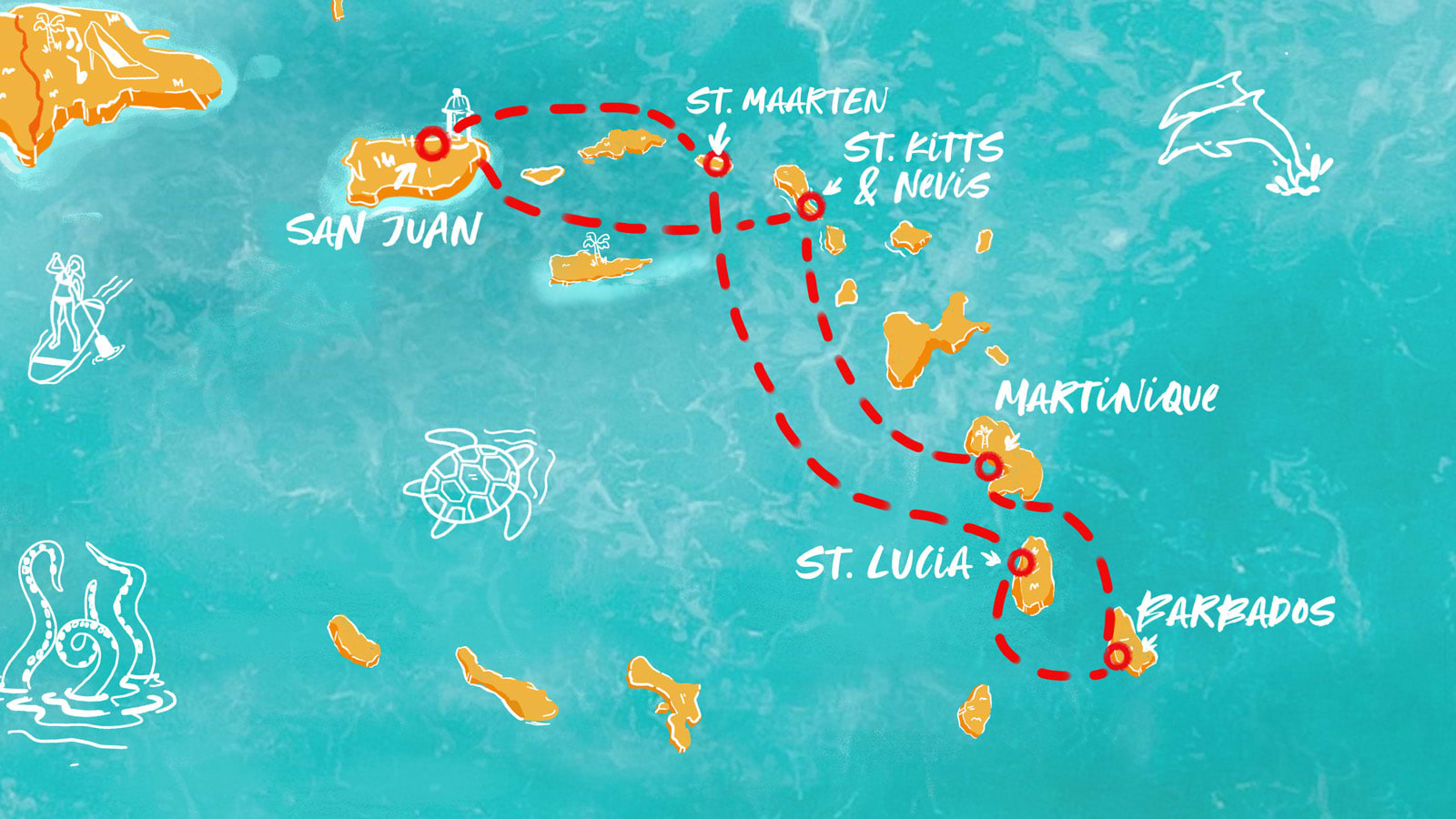Map of San Juan, Barbados & Beyond itinerary