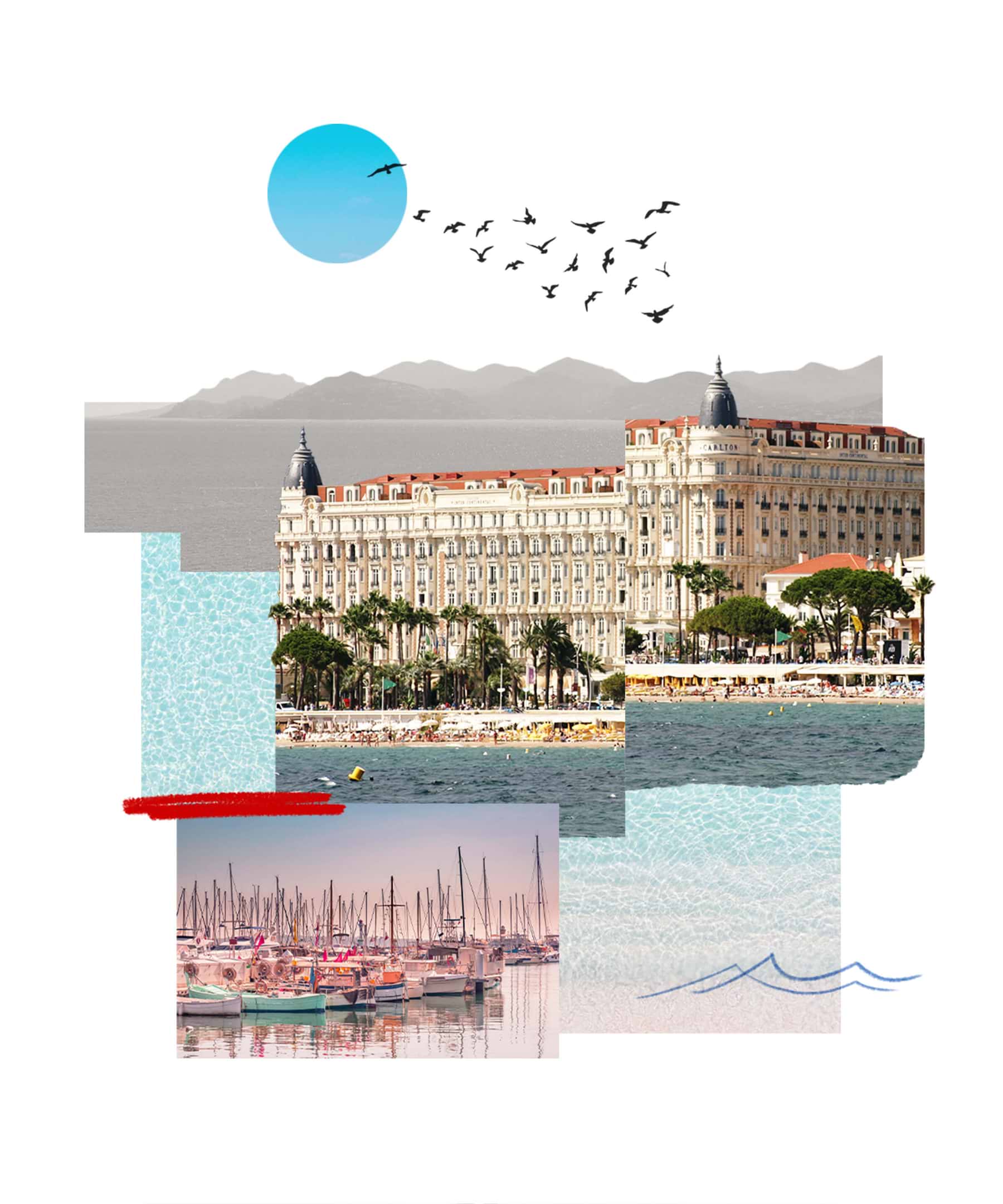 Collage of Cannes Port including historical buildings
