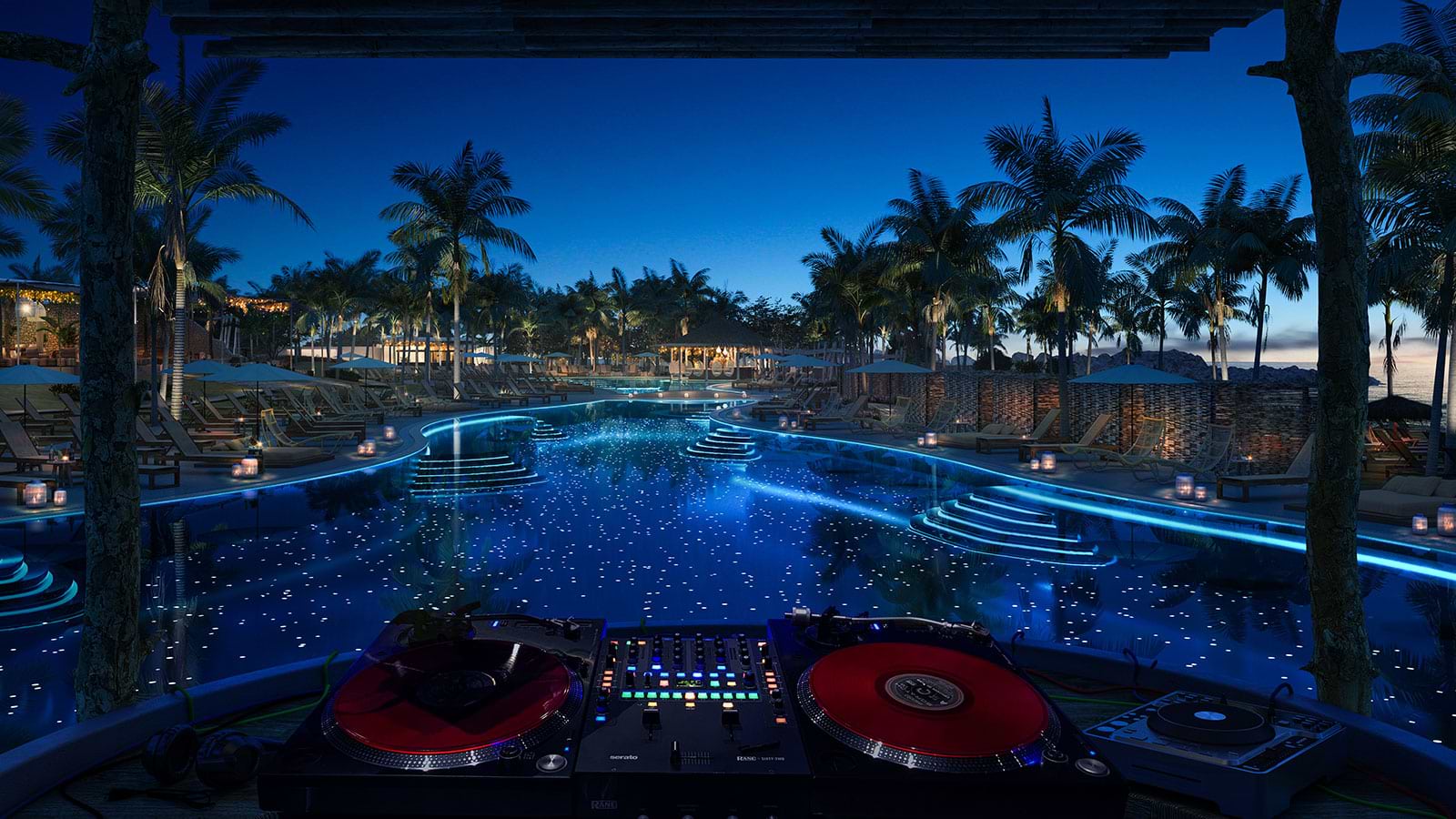 The Beach Club at Bimini's pool from the DJ booth