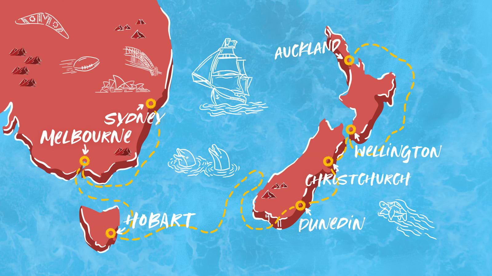 New-Zealand Fjords and Australia Shores Map