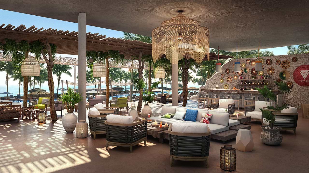 Render of lounge and bar area at The Beach Club.