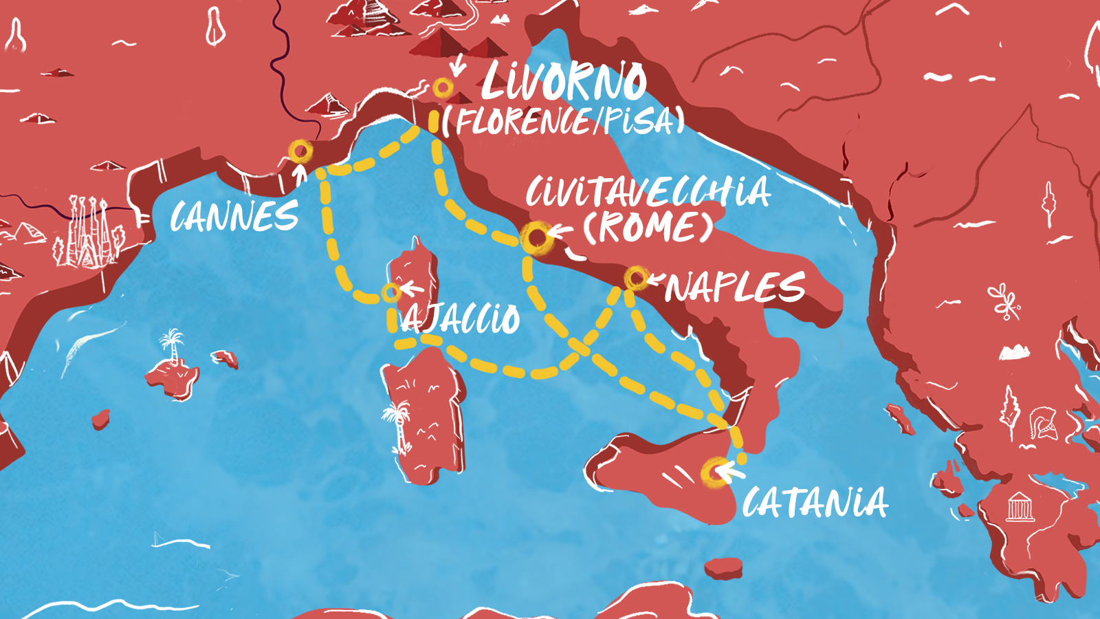 Map of Sicily, Naples, Cannes & More itinerary