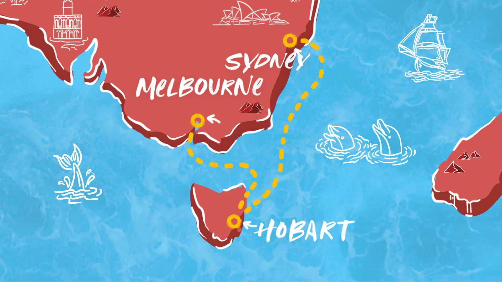 Map of Sea Melbourne, Hobart & Sydney itinerary