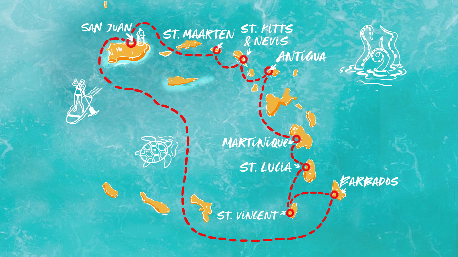 Map of Quintessential Caribbean Highlights itinerary