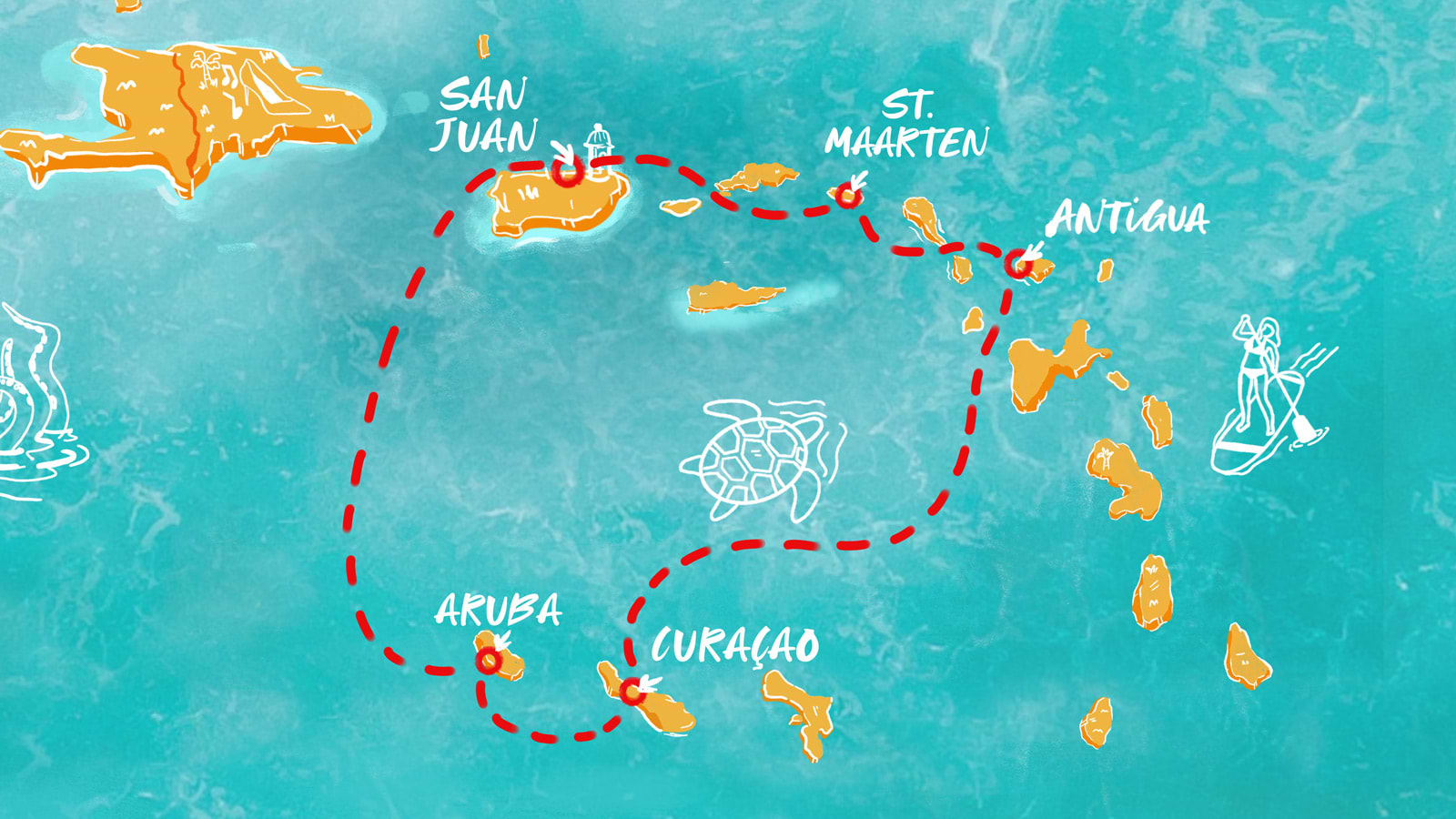 Map of Aruban Sights & Antiguan Nights itinerary