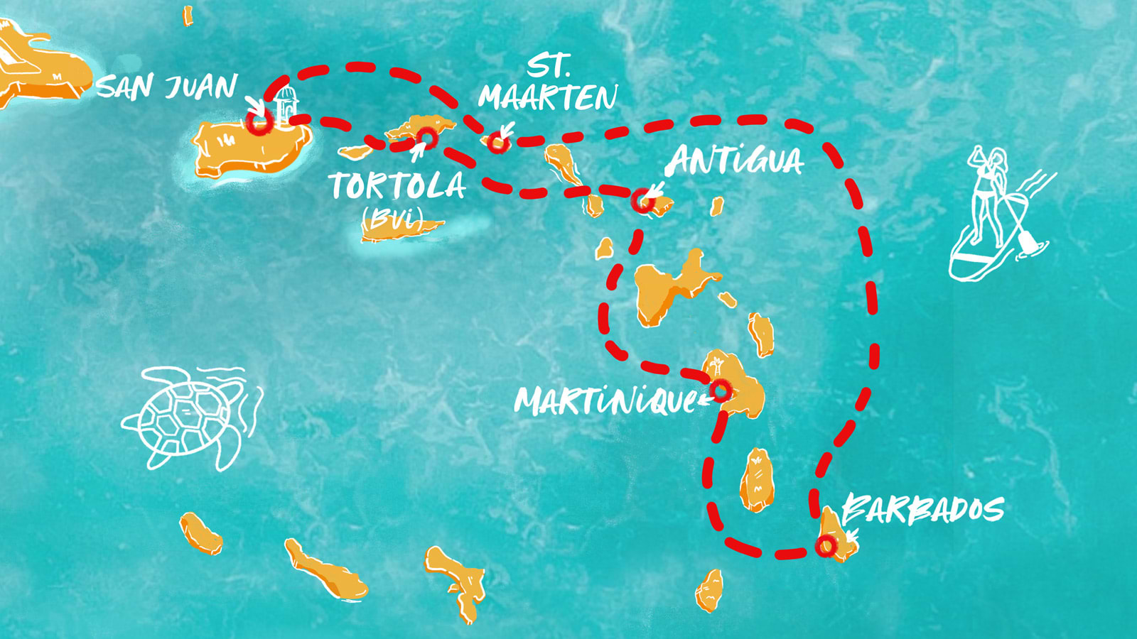 Map of Antigua, Martinique, & Barbados & More itinerary