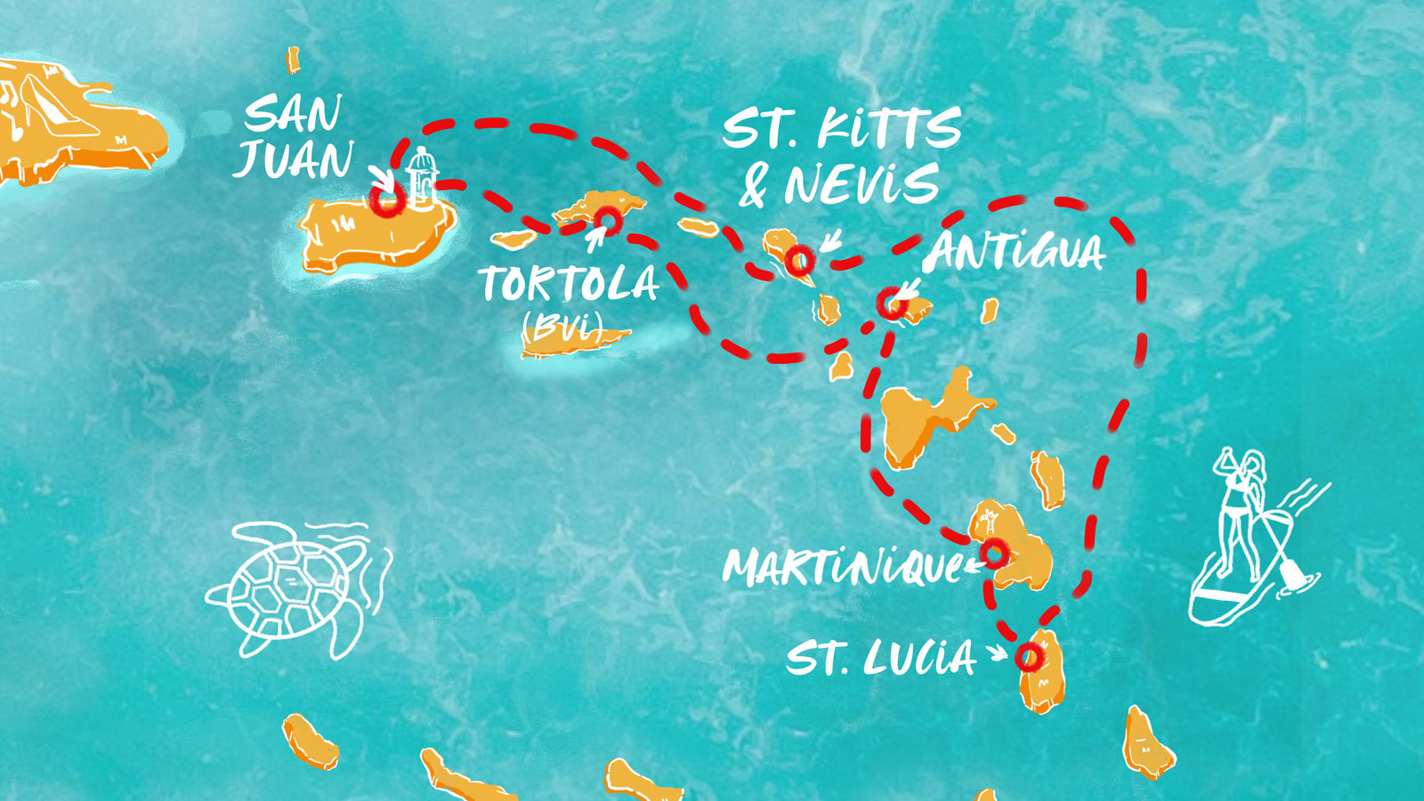 Map of Quaint Castries to Elegant Antigua itinerary
