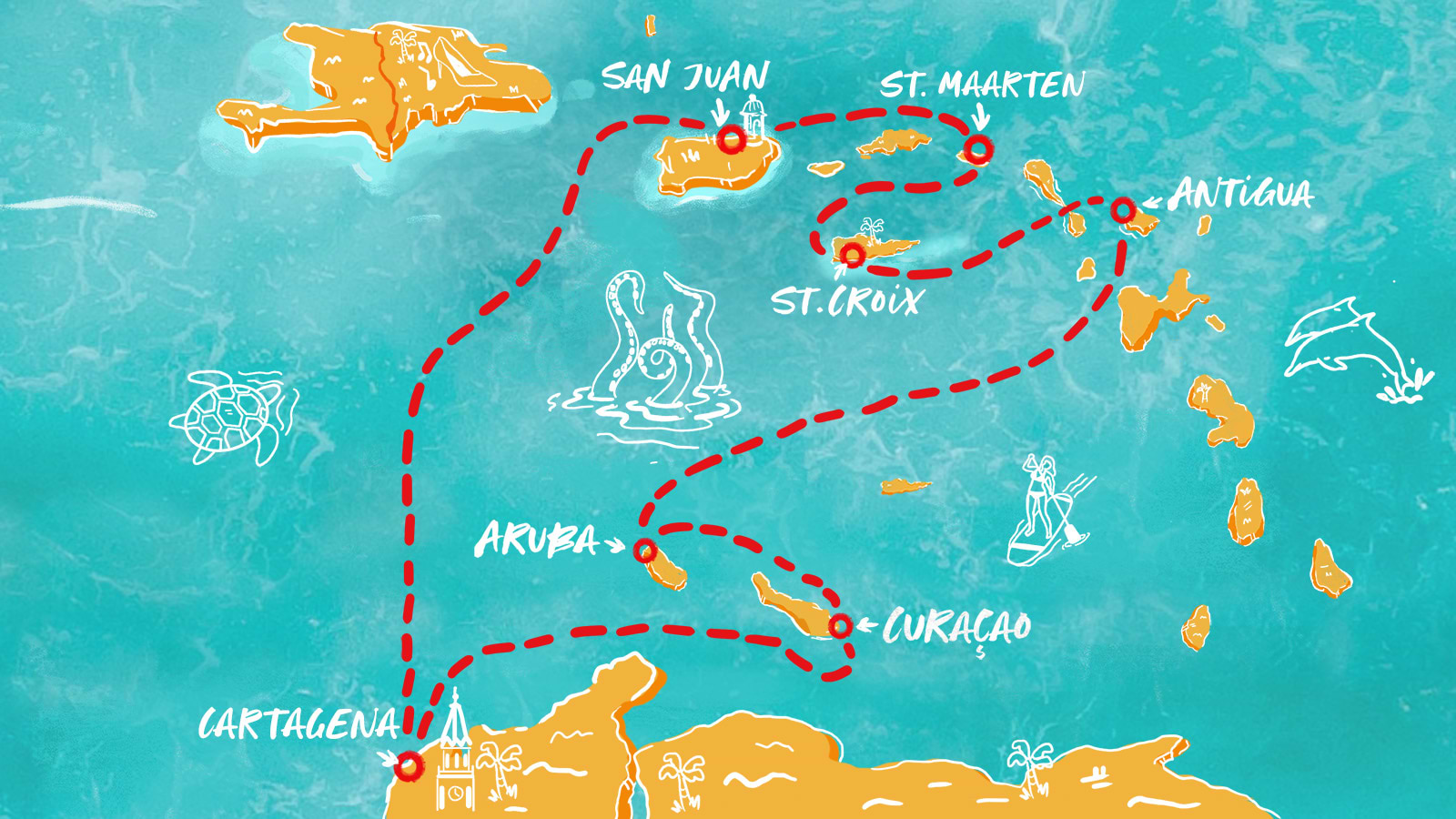 Map of Cartagena, Aruba, Antigua & More itinerary
