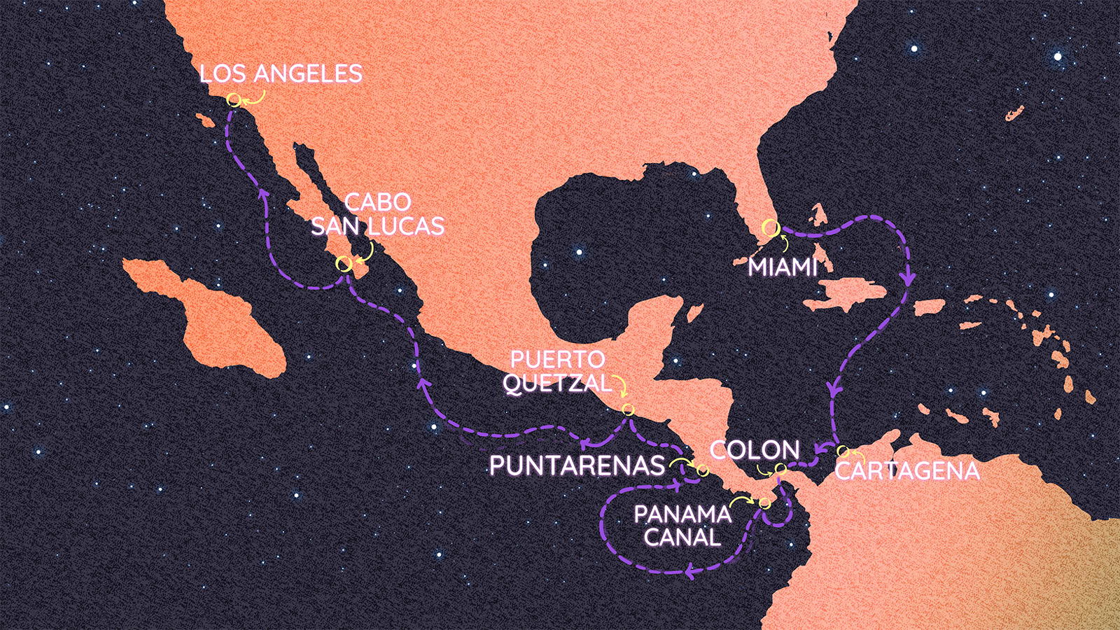 Map of Panama Canal & Pacific Wonders itinerary