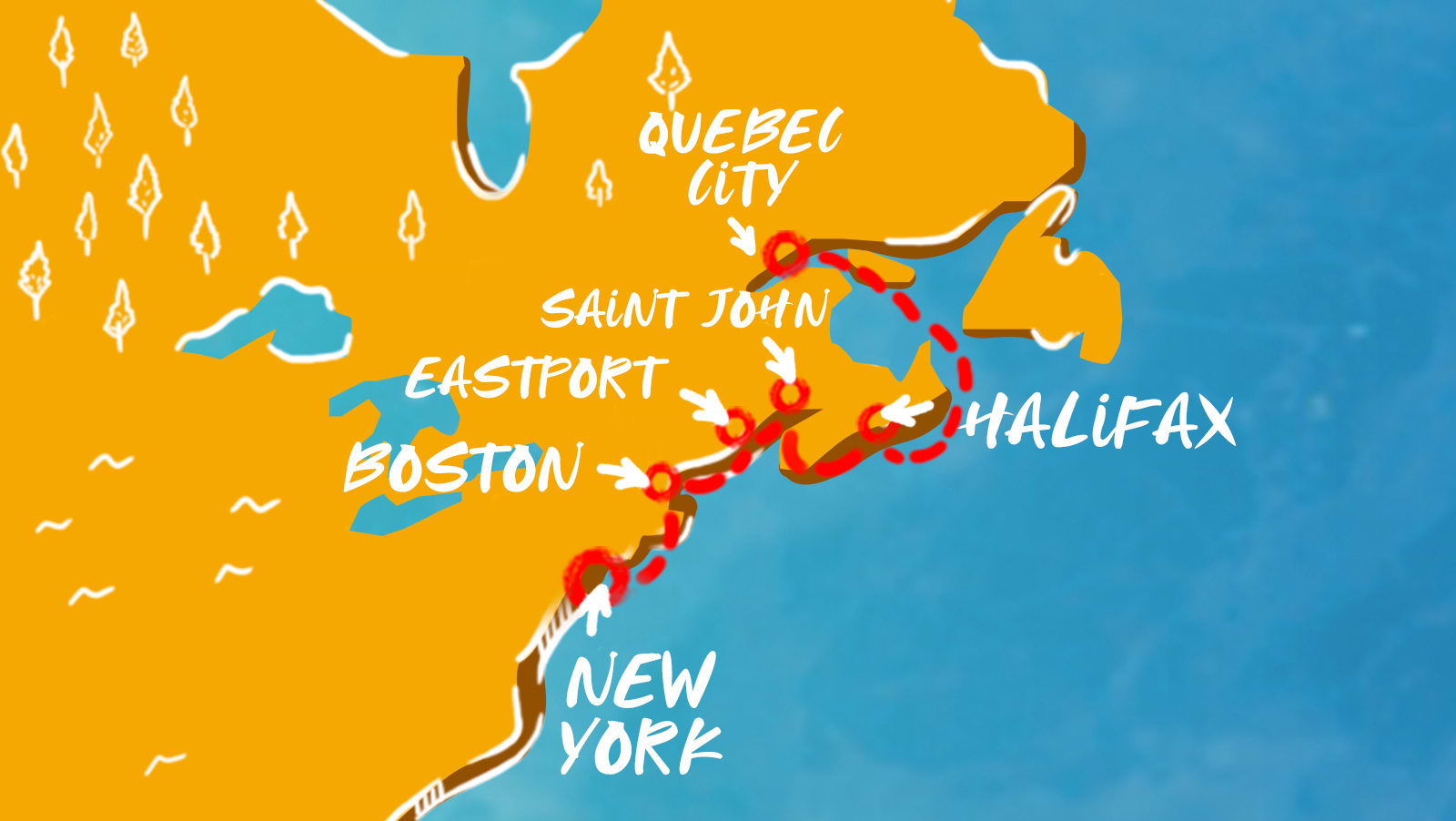 Map of Nautical Northeast: NYC to Quebec itinerary