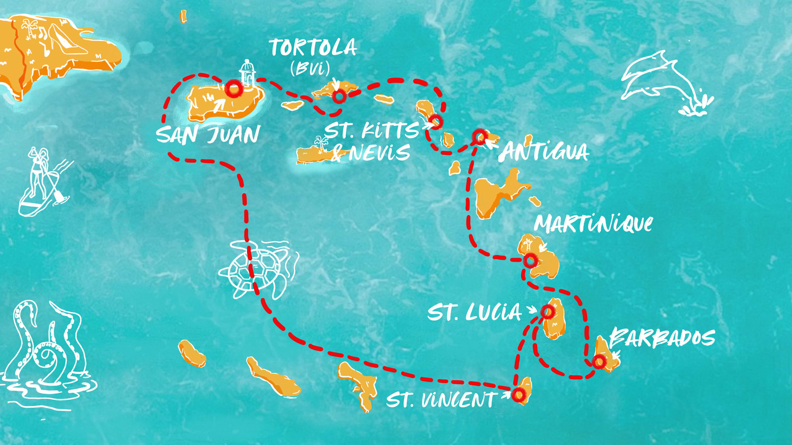 Map of San Juan, St. Vincent, Barbados & More itinerary