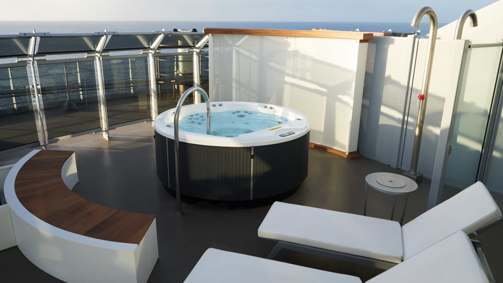 Massive suite terrace with Jacuzzi and loungers