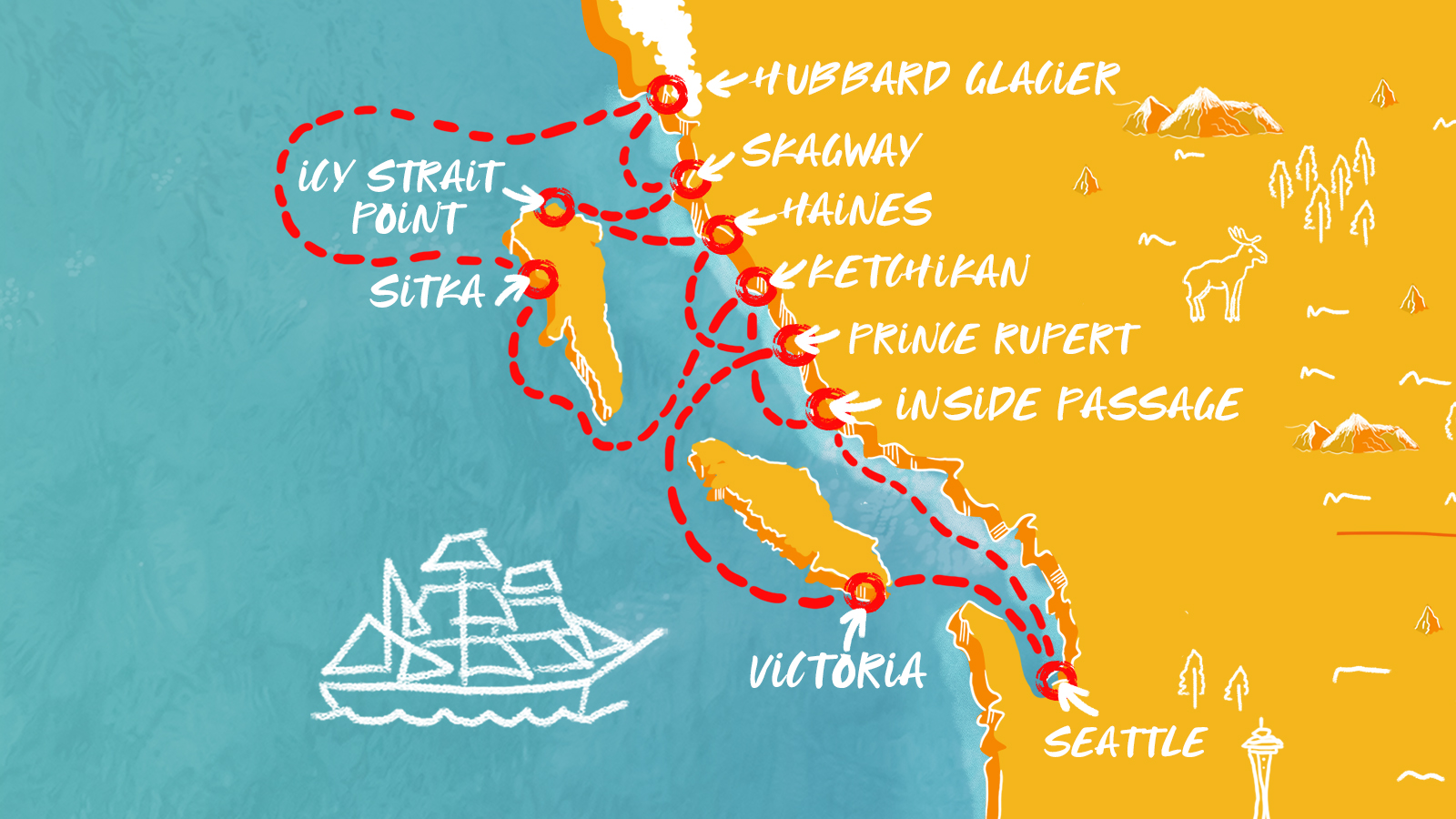 Map of Inside Passage Alaska & Canadian Coasts itinerary