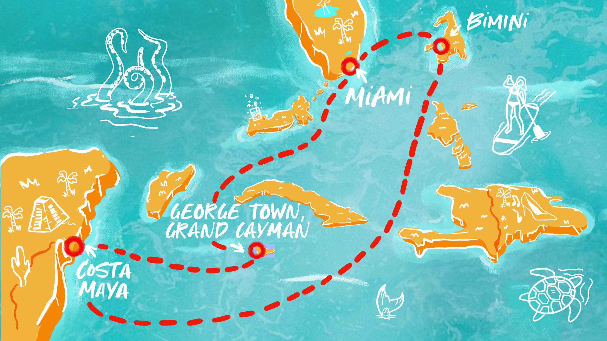 Map of Grand Cayman, Costa Maya & More Itinerary