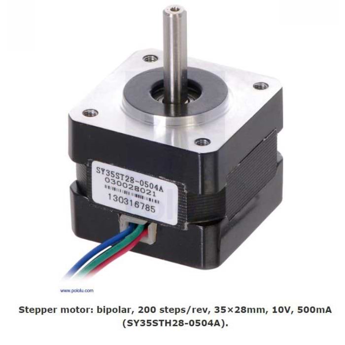 Stepper Motor: Bipolar, 200 Steps/Rev, 35×28mm, 10V, 0.5 A/Phase