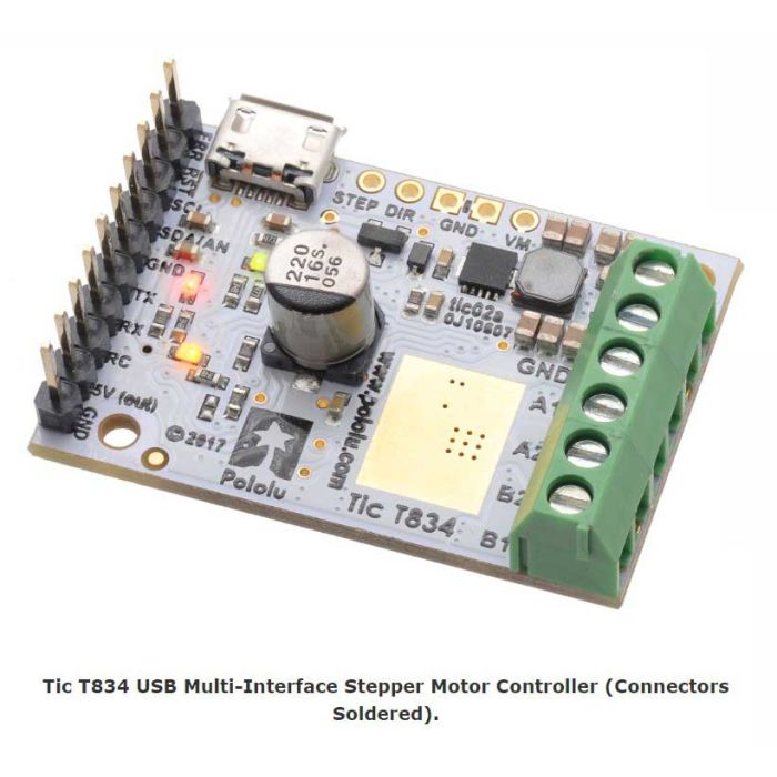 Tic T834 USB Multi-Interface Stepper Motor Controller (Connectors Soldered)