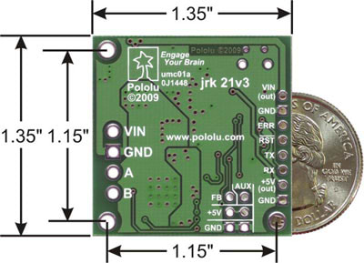 Pololu jrk 21v3 USB motor controller with dimensions
