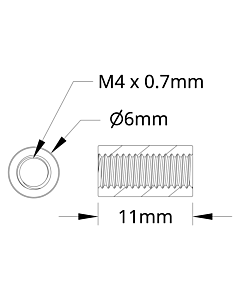 1501 Series M4 x 0.7mm Standoff (6mm OD, 11mm Length) - 4 Pack