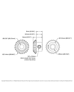2317 Series MOD 0.8 Steel Miter Gear (Set-Screw, 1/4" Round Bore, 24 Tooth)