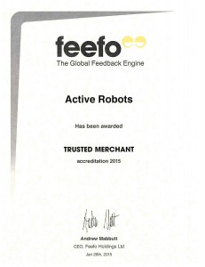 Active Robots Feefo Trusted Merchant Award Certificate