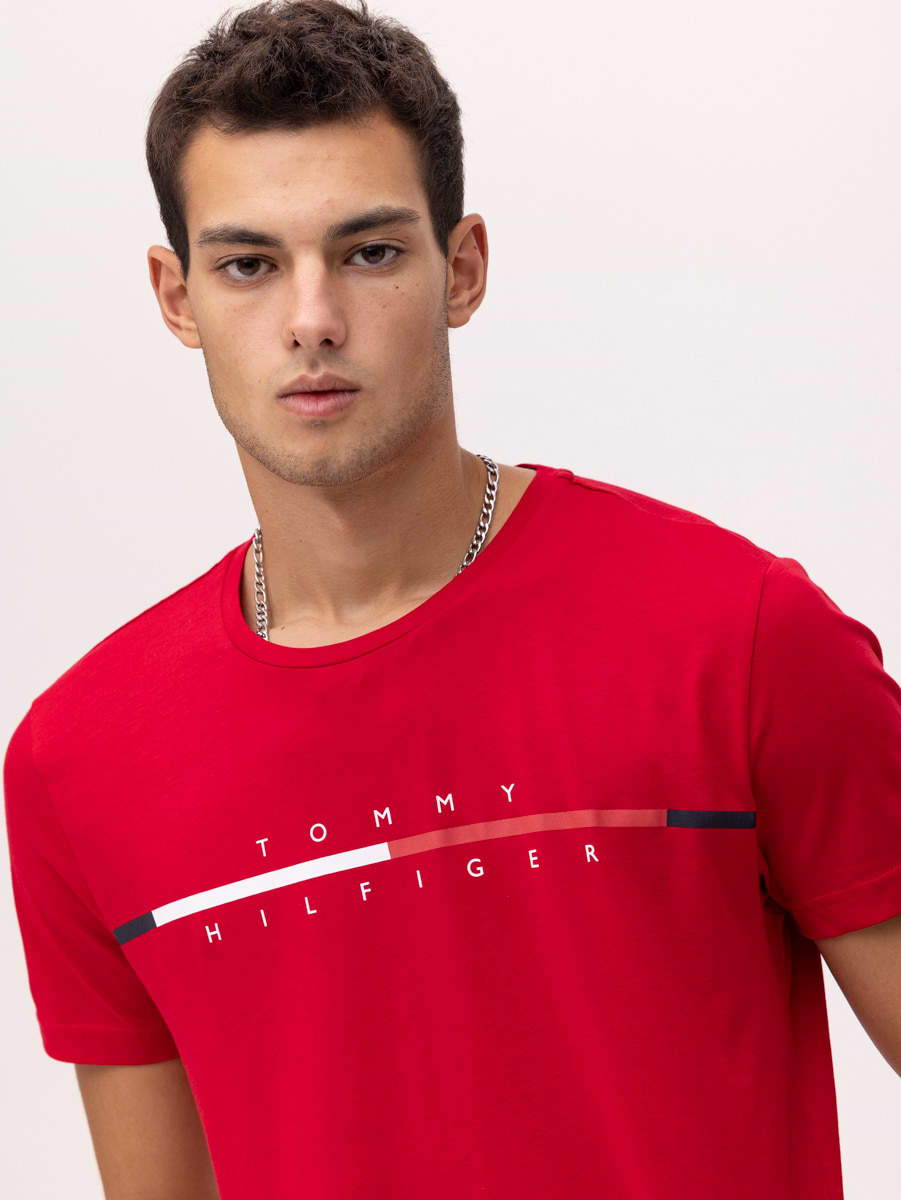 גק מונסונגו Jackmonsonego Tommy Hilfiger Red T Shirt חולצה בצבע אדום משולב פס אדום