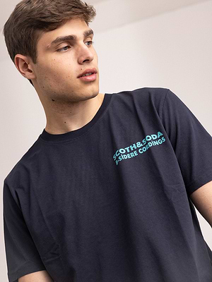 SCOTCH AND SODA navy tape logo חולצה בצבע נייבי עם הדפס בגב