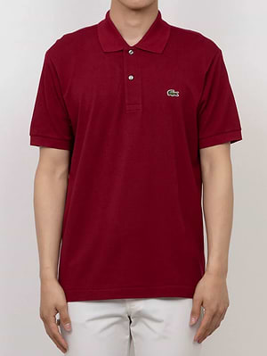 LACOSTE polo short sleeve פולו לקסוט בצבע בורדו  476 עם התנין האייקוני (REGULAR FIT)