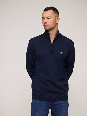 GANT half - zip sweater evening blue סריג חצי רוכסן עבה בצבע נייבי