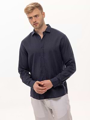 BGS dark blue shirt linen חולצת פשתן צבע כחול כהה