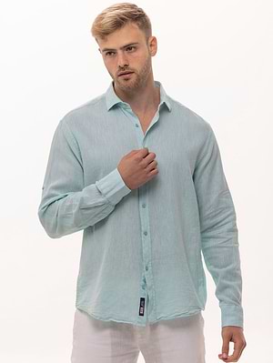 BGS blue shirt linen חולצת פשתן צבע כחול טורקיז