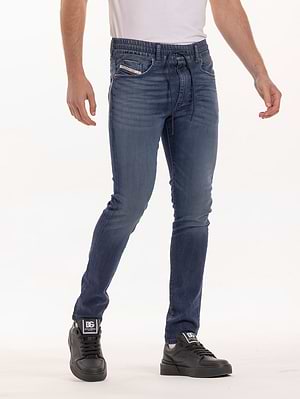 DIESEL jogg jeans blue גינס ארוך בצבע כחול משופשף שחור שרוך